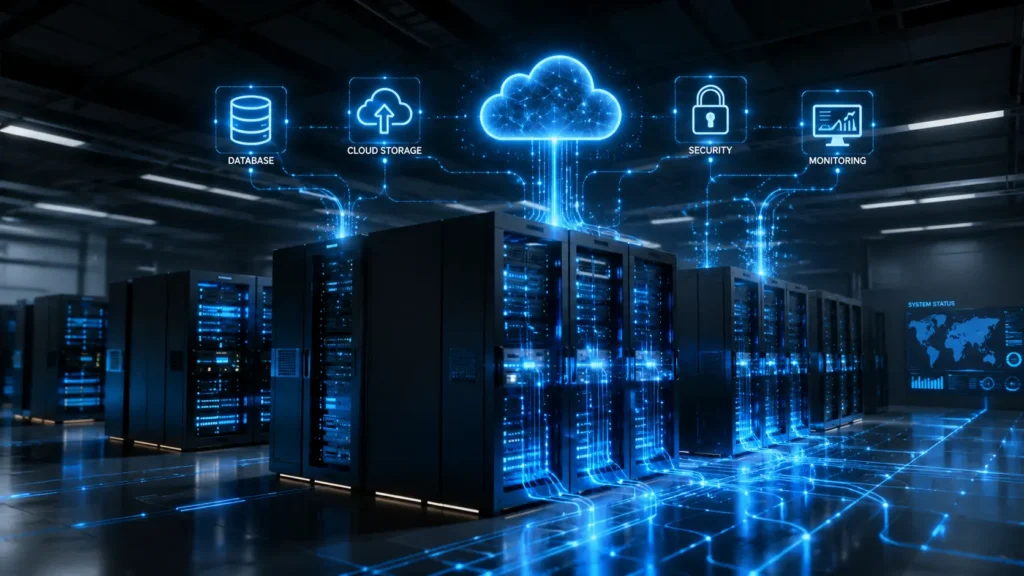 Enterprise cloud architecture representing secure managed web hosting