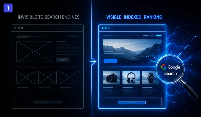 Technical SEO code architecture driving organic search
traffic and data streams for enterprise web applications