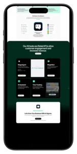Thareja.AI mobile dashboard showing AI tools including MagicAgent and MagicReel — developed by MarkupMarvel