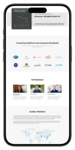 Airgle COVID-19 report and global presence mobile view — WordPress WooCommerce healthcare website by MarkupMarvel