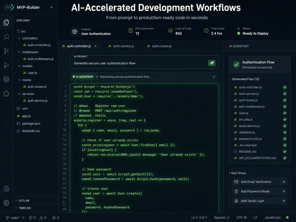 Software engineer dashboard utilizing AI to rapidly deploy MVP features.