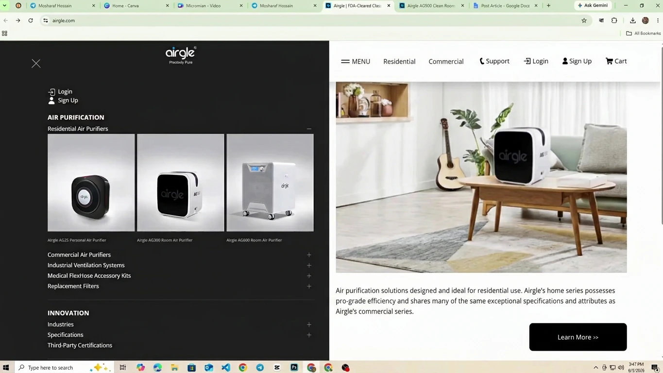 Airgle case study video — WooCommerce healthcare website development for global medical air purifier brand by MarkupMarvel