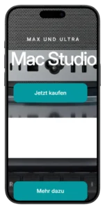 Mac-Store24 mobile view showing Apple Mac Studio M4 Max ultra performance workstation — custom Shopify storefront by MarkupMarvel