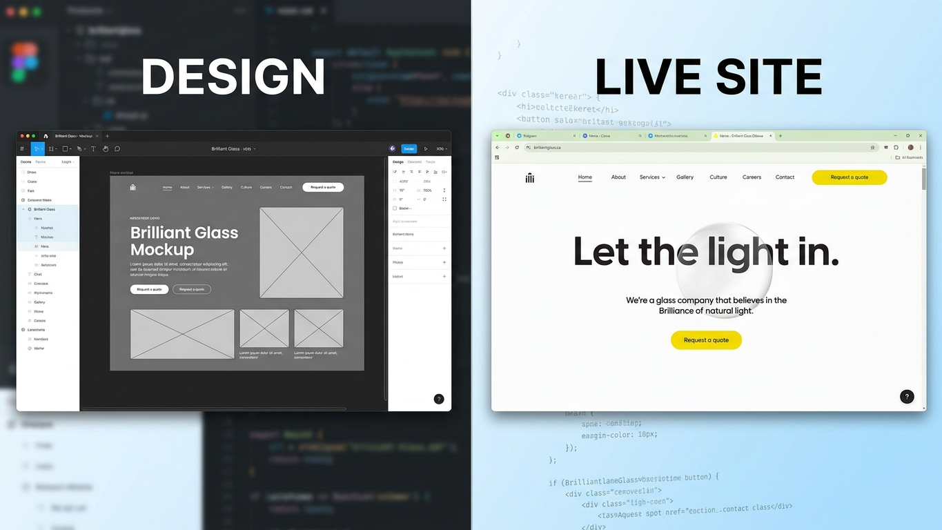 Brilliant Glass case study video — Figma to WordPress custom development with GSAP and Lenis smooth scroll by MarkupMarvel