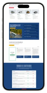 BusBank mobile view showing customer reviews and charter bus service comparison built by MarkupMarvel