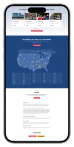 BusBank mobile FAQ and US service locations map — 500+ pages WordPress development by MarkupMarvel