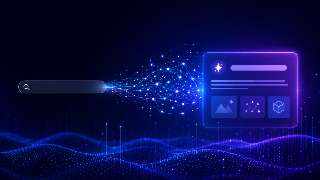 GEO and AEO services AI neural network replacing traditional search bar representing generative engine optimization for brands.