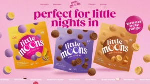 Little Moons mango, chocolate and caramel packaging — perfect for little nights in — custom WordPress website by MarkupMarvel