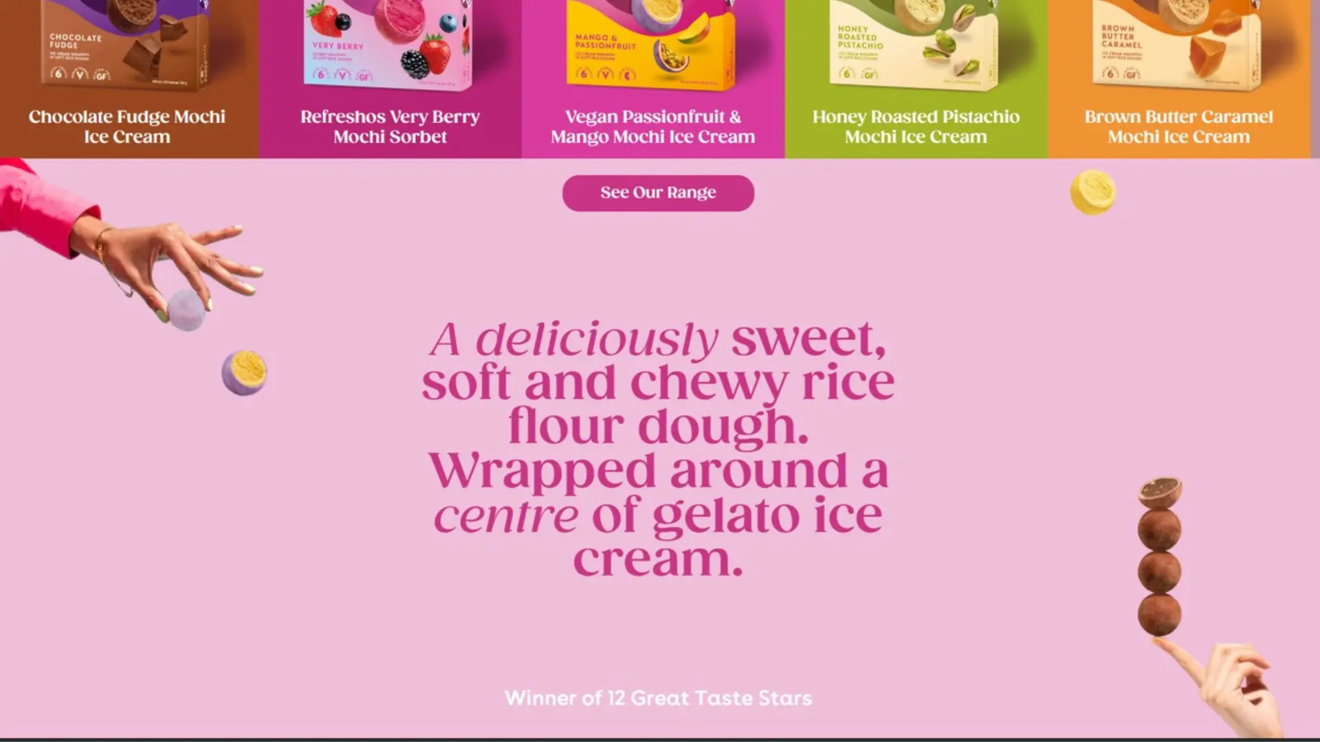 Little Moons full product range — chocolate fudge, mango, pistachio and more — WordPress brand website by MarkupMarvel