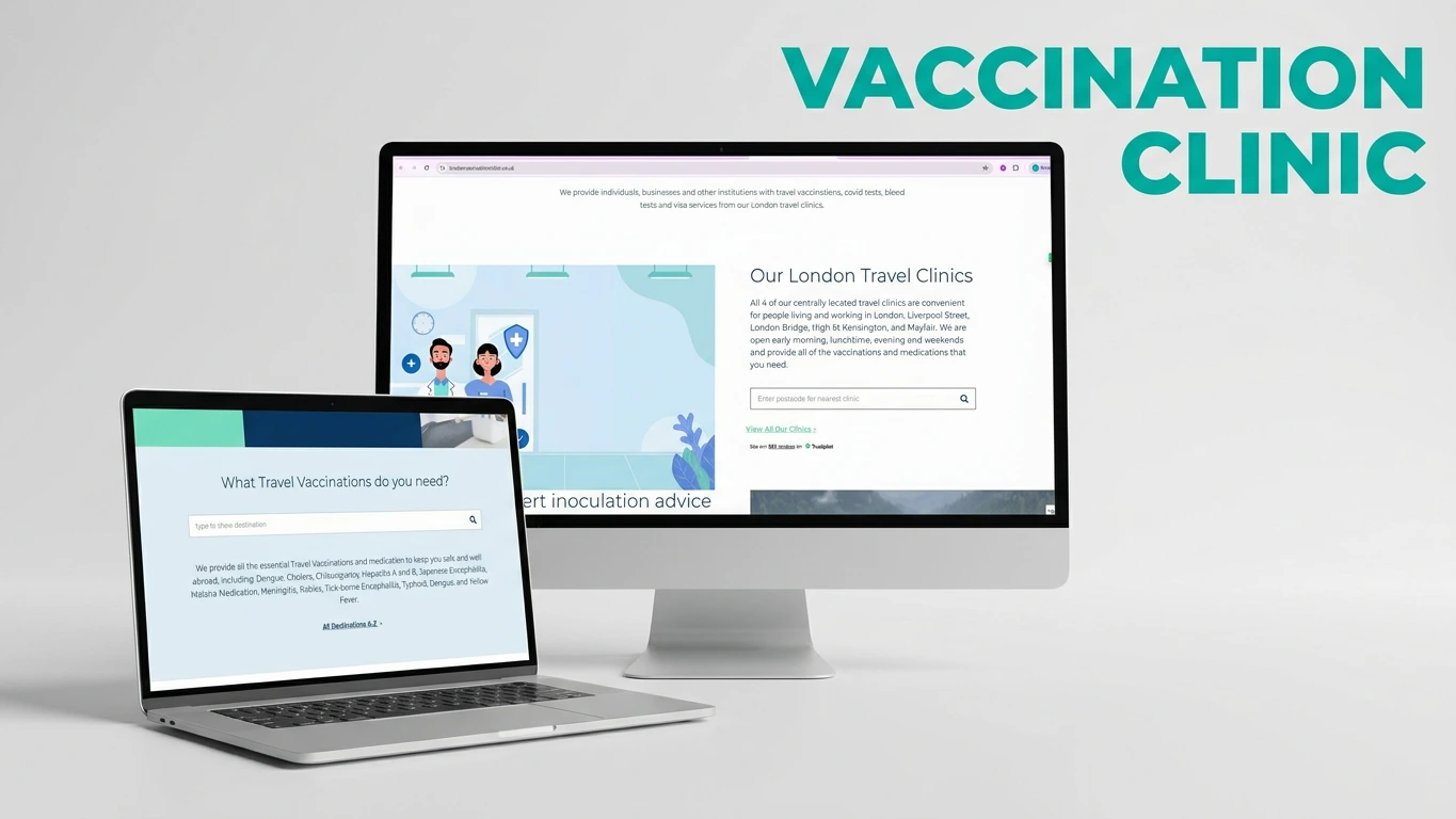 London Vaccination Clinic custom WordPress healthcare website case study video thumbnail — built by MarkupMarvel