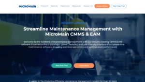 MicroMain CMMS and EAM maintenance management software desktop homepage — enterprise WordPress website by MarkupMarvel