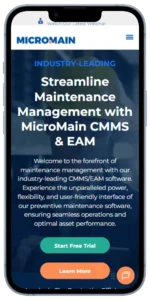 MicroMain maintenance management software mobile view — enterprise WordPress development by MarkupMarvel