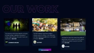 Neon Treehouse Our Work portfolio showcase with Masonry grid layout — WordPress agency website by MarkupMarvel
