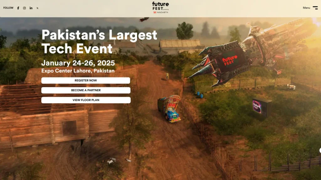 FutureFest Pakistan tech innovation festival website hero section built with WordPress and GSAP by MarkupMarvel