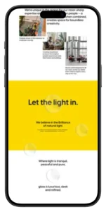 Brilliant Glass responsive brand landing page mobile view — Figma to WordPress development with GSAP animations by MarkupMarvel