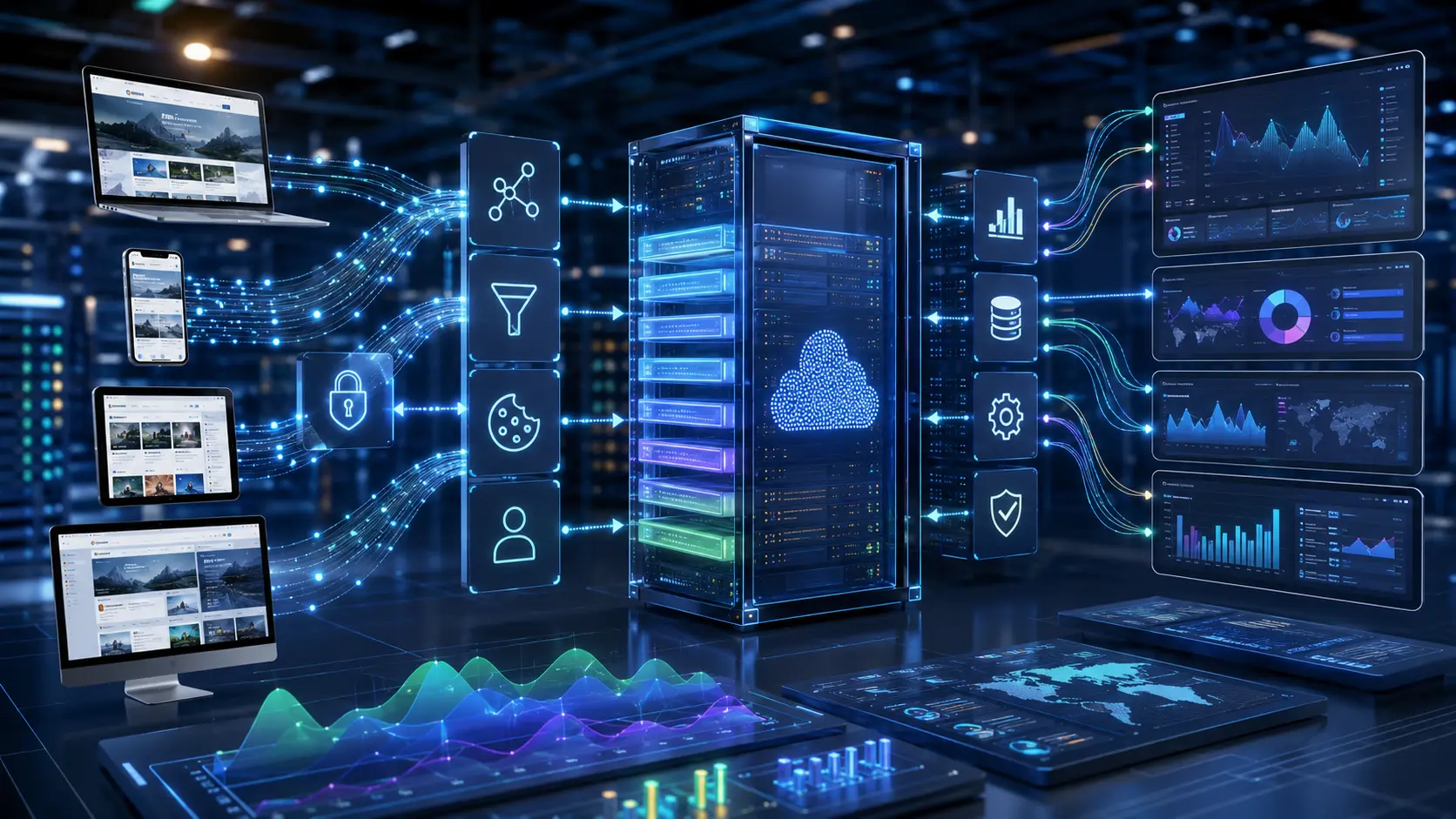 Server-side GTM tracking architecture showing clean analytics data flow and improved attribution accuracy for business websites