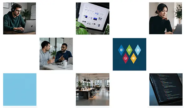 Senior MarkupMarvel team collage showing developers, collaboration, workspace and design-focused agency visuals